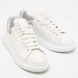Alexander McQueen White/Grey Leather and Suede Oversized Sneakers Size 43