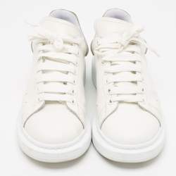Alexander McQueen White/Grey Leather and Suede Oversized Sneakers Size 43