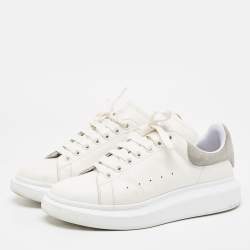 Alexander McQueen White/Grey Leather and Suede Oversized Sneakers Size 43