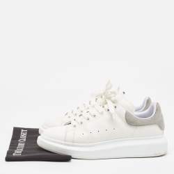 Alexander McQueen White/Grey Leather and Suede Oversized Sneakers Size 43