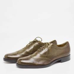 Alexander McQueen Olive Green Brogue Leather Lace Up Oxfords Size 41