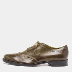 Alexander McQueen Olive Green Brogue Leather Lace Up Oxfords Size 41