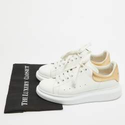 Pre Owned Alexander McQueen White/Gold Leather Oversized Sneakers Size 40