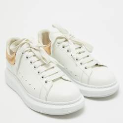 Pre Owned Alexander McQueen White/Gold Leather Oversized Sneakers Size 40