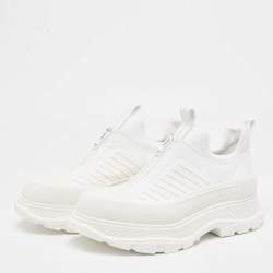 Pre Owned Alexander McQueen White Leather Tread Slick Moto Sneakers Size 40