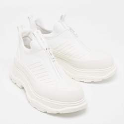 Pre Owned Alexander McQueen White Leather Tread Slick Moto Sneakers Size 40