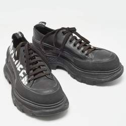  Alexander McQueen Black Leather Tread Slick Sneakers Size 40