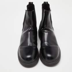 Alexander Mcqueen Black Leather Ankle Boots Size 45