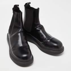 Alexander Mcqueen Black Leather Ankle Boots Size 45