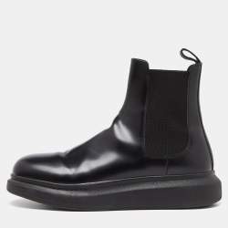 Alexander Mcqueen Black Leather Ankle Boots Size 45