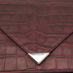 Pre Owned Alexander Wang Burgundy Croc Embossed Leather Prisma Envelope Clutch