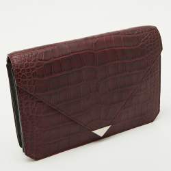 Pre Owned Alexander Wang Burgundy Croc Embossed Leather Prisma Envelope Clutch