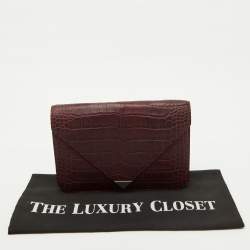 Pre Owned Alexander Wang Burgundy Croc Embossed Leather Prisma Envelope Clutch