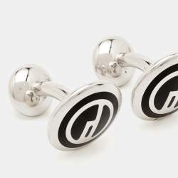 Pre Owned Alfred Dunhill Black Inlay Silver Tone Cufflinks