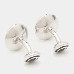 Pre Owned Alfred Dunhill Black Inlay Silver Tone Cufflinks