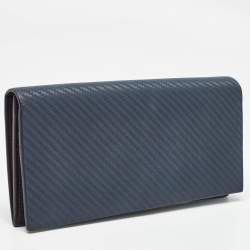 Alfred Dunhill Navy Blue Leather Long Bifold Wallet 