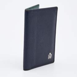 Alfred Dunhill Navy Blue Leather Logo Bifold Card Case