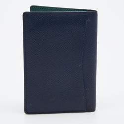 Alfred Dunhill Navy Blue Leather Logo Bifold Card Case