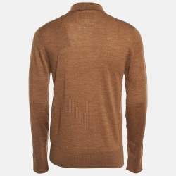 Pre Owned All Saints Brown Logo Embroidered Wool Knit Polo Pullover M
