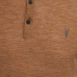 Pre Owned All Saints Brown Logo Embroidered Wool Knit Polo Pullover M