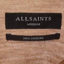 Pre Owned All Saints Brown Logo Embroidered Wool Knit Polo Pullover M