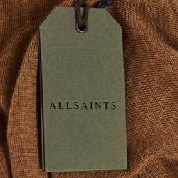 Pre Owned All Saints Brown Logo Embroidered Wool Knit Polo Pullover M