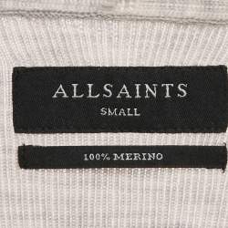All Saints Grey Marl Wool Rib Knit Open Front Cardigan S