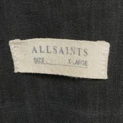 Pre Owned All Saints Dark Grey Distressed Denim Half Sleeve Button Front Shirt XL