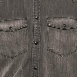 Pre Owned All Saints Dark Grey Distressed Denim Half Sleeve Button Front Shirt XL