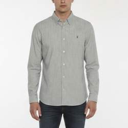 Pre Owned All Saints Grey Striped Logo Embroidered Cotton Bedford Shirt M