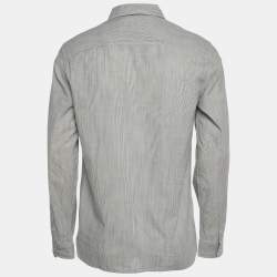 Pre Owned All Saints Grey Striped Logo Embroidered Cotton Bedford Shirt M