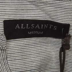 Pre Owned All Saints Grey Striped Logo Embroidered Cotton Bedford Shirt M