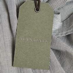 Pre Owned All Saints Grey Striped Logo Embroidered Cotton Bedford Shirt M