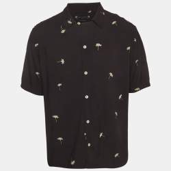 Pre Owned All Saints Black Printed Poplin Button Front Daisy Shirt XL 