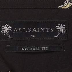 Pre Owned All Saints Black Printed Poplin Button Front Daisy Shirt XL 