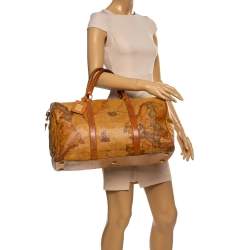 Pre Owned Alviero Martini 1A Classe Brown Geo Coated Canvas Weekender Bag