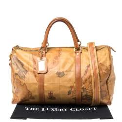 Pre Owned Alviero Martini 1A Classe Brown Geo Coated Canvas Weekender Bag
