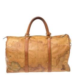 Pre Owned Alviero Martini 1A Classe Brown Geo Coated Canvas Weekender Bag