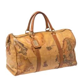 Pre Owned Alviero Martini 1A Classe Brown Geo Coated Canvas Weekender Bag