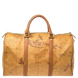 مملوكة مسبقًا Alivero Martini 1A Classe Tan Geo Print Coated Canvas and Leather Duffel Bag