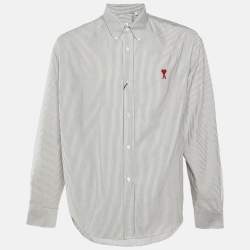 مملوكة مسبقًا Ami White/Black Striped Cotton Button Down Shirt M