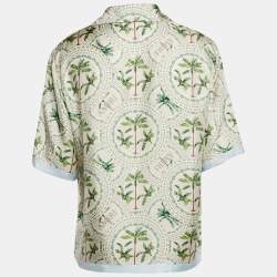 Amiri Alabaster White Palm Print Silk Bowling Shirt XXL