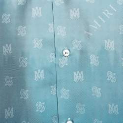 Pre Owned Amiri Ashley Blue Micro MA and Paisley Print Silk Shirt XXL
