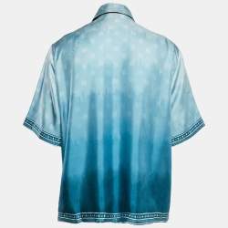 Pre Owned Amiri Ashley Blue Micro MA and Paisley Print Silk Shirt XXL