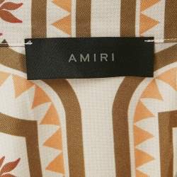 Amiri Green/Beige Psalm Tree Print Silk Bowling Shirt M