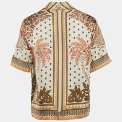 Amiri Green/Beige Psalm Tree Print Silk Bowling Shirt M