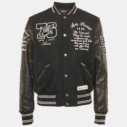 Amiri Black Embroidered Wool and Leather Varsity Jacket S