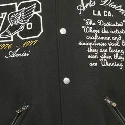 Amiri Black Embroidered Wool and Leather Varsity Jacket S