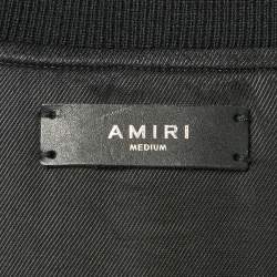Amiri Black Embroidered Wool and Leather Varsity Jacket S