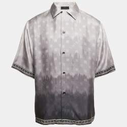 Amiri Grey Micro Paisley Print Silk Bowling Shirt XXL